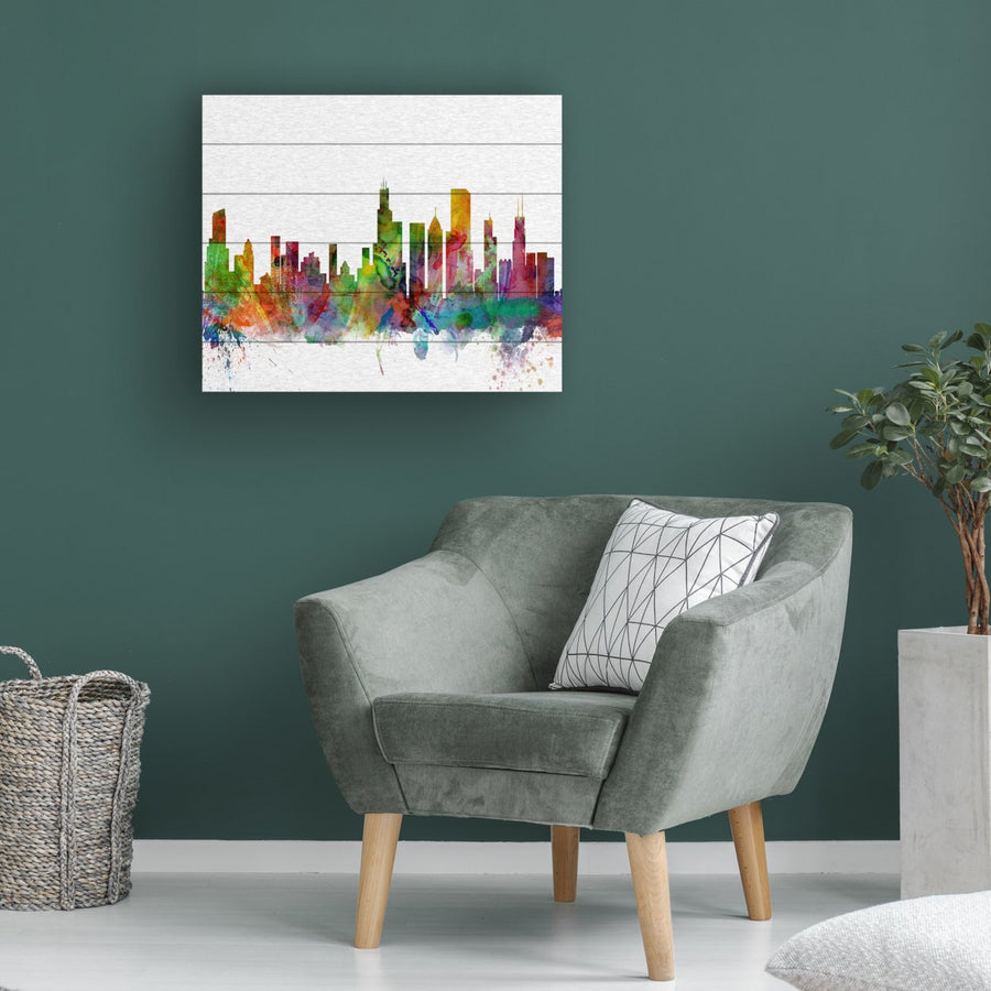 Wooden Slat Art 18 x 22 Inches Titled Chicago Illinois Skyline Ready to Hang  Picture Image 1