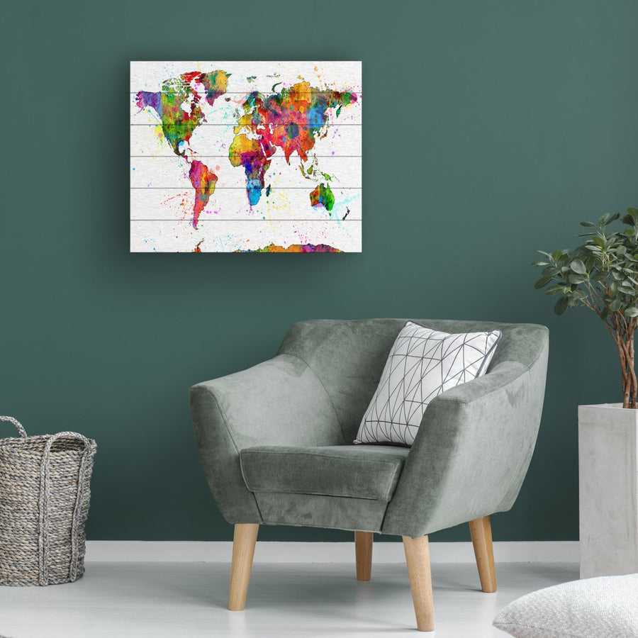 Wooden Slat Art 18 x 22 Inches Titled Map of the World Watercolor Ready to Hang  Picture Image 1