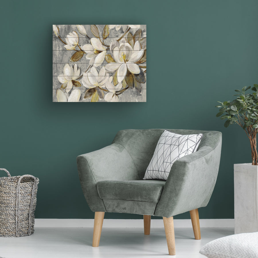 Wooden Slat Art 18 x 22 Inches Titled Magnolia Simplicity Neutral Gray Ready to Hang  Picture Image 1
