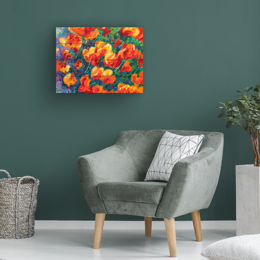 Wall Art 12 x 16 Inches Titled Cal Poppies Ready to Hang Printed on Wooden Planks Image 1