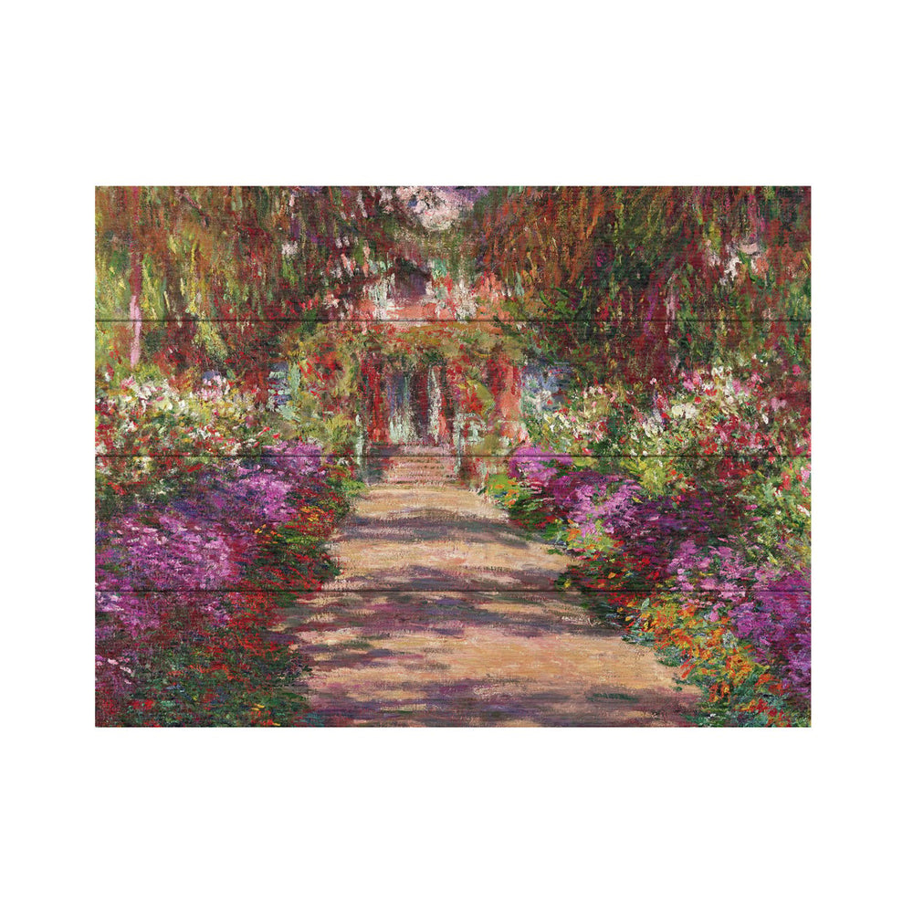 Wall Art 12 x 16 Inches Titled A Pathway in Monets Garden Ready to Hang Printed on Wooden Planks Image 2
