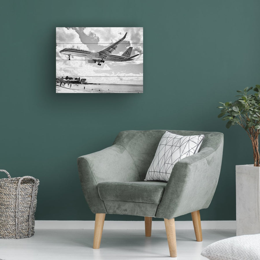 Wall Art 12 x 16 Inches Titled American Airliner Ready to Hang Printed on Wooden Planks Image 1