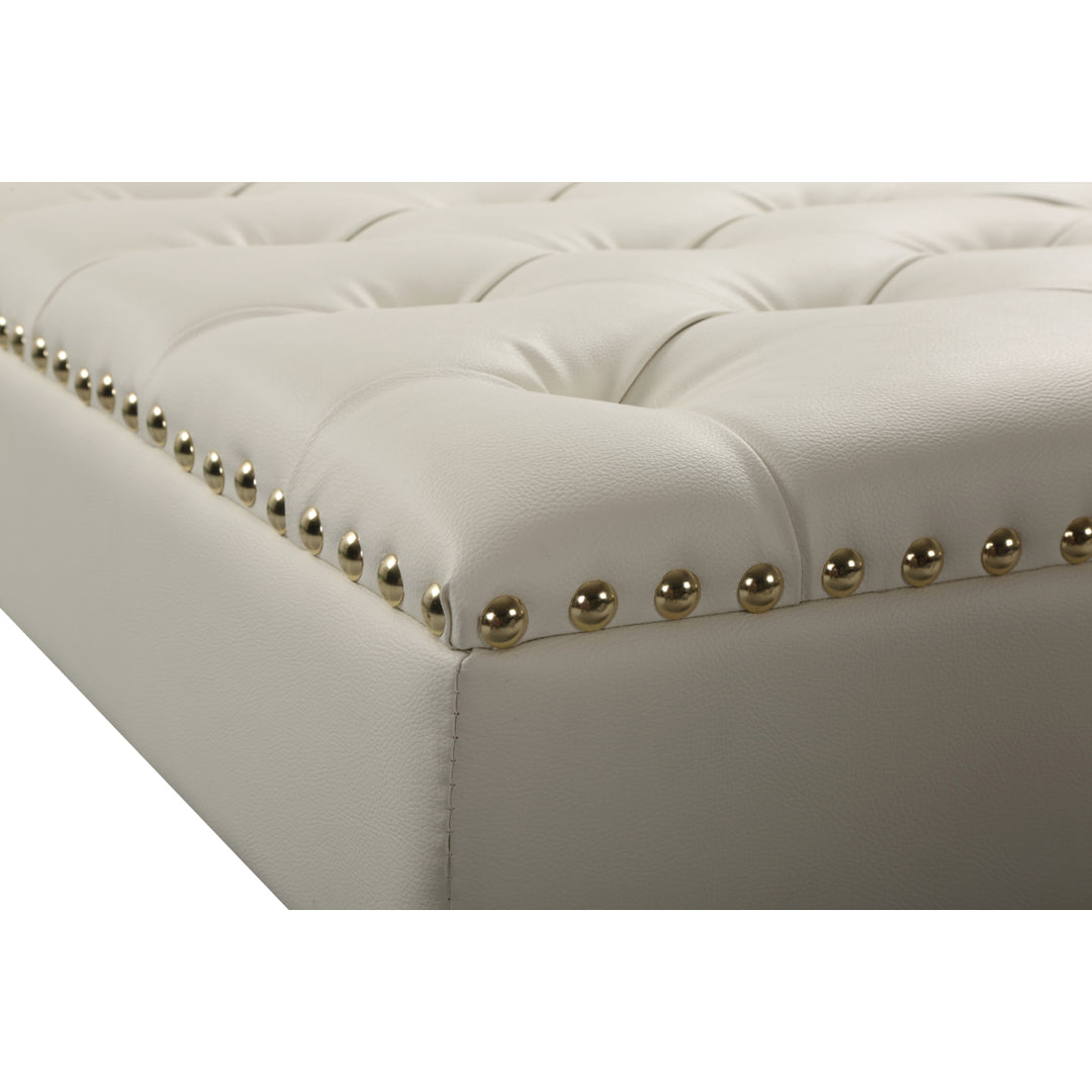 Marie Square Ottoman Center Table Button Tufted PU Leather Upholstered Acrylic Legs Image 8