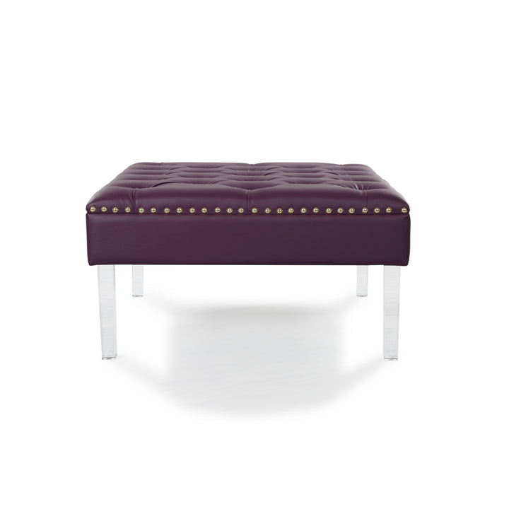 Marie Square Ottoman Center Table Button Tufted PU Leather Upholstered Acrylic Legs Image 9