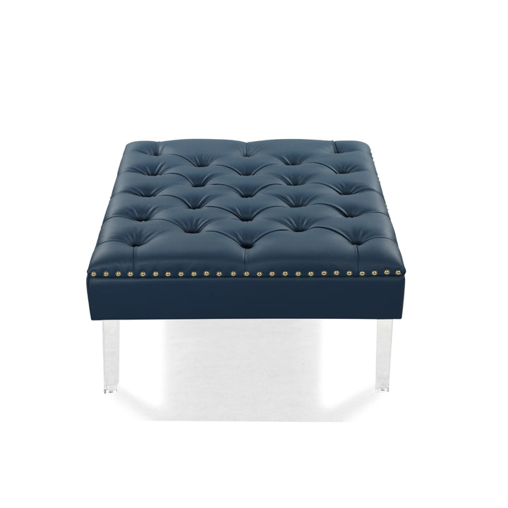 Marie Square Ottoman Center Table Button Tufted PU Leather Upholstered Acrylic Legs Image 11