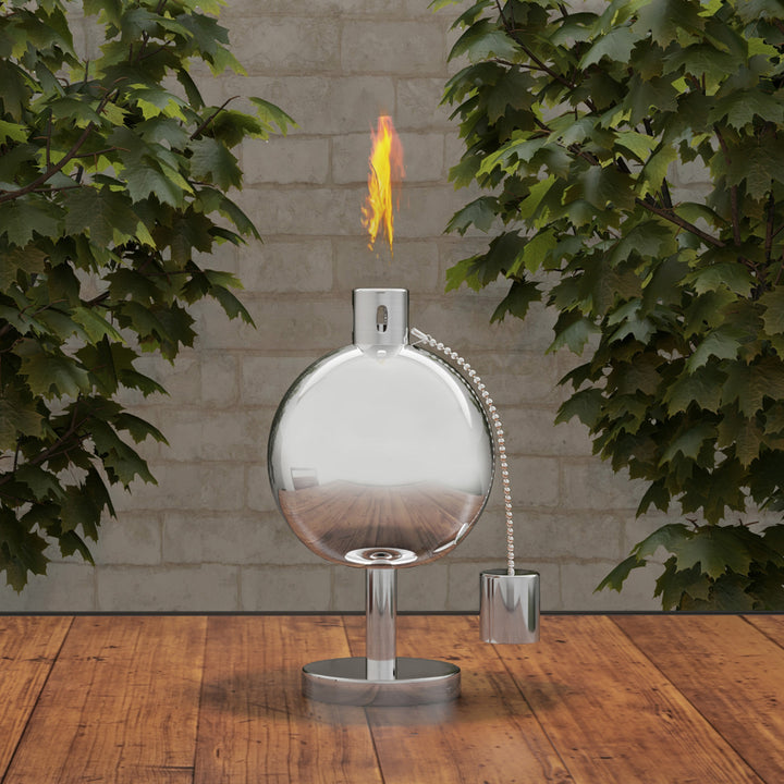 10 Inch Round Tabletop Torch Lamp Stainless Steel Outdoor Fuel Canister Flame Light for Citronella with Fiberglass Wick Image 1