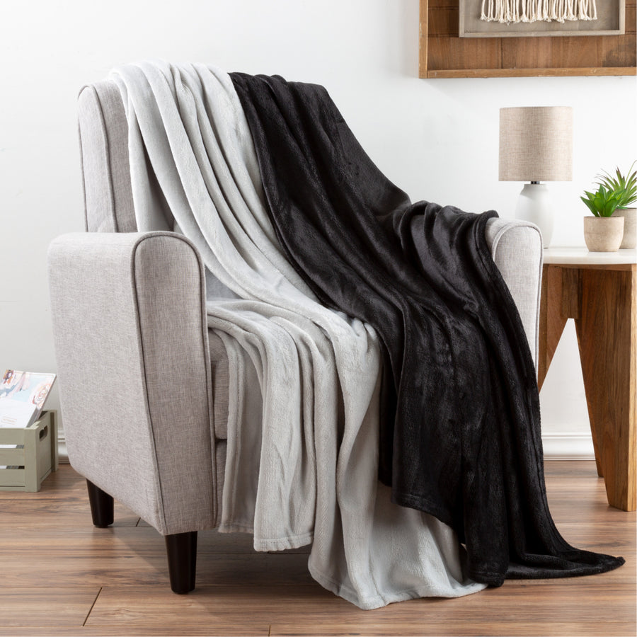 Fleece Throw Blanket-Set of 2- Black and Gray Plush 50 x 60 Inches Soft Snuggly Chair Couch Image 1
