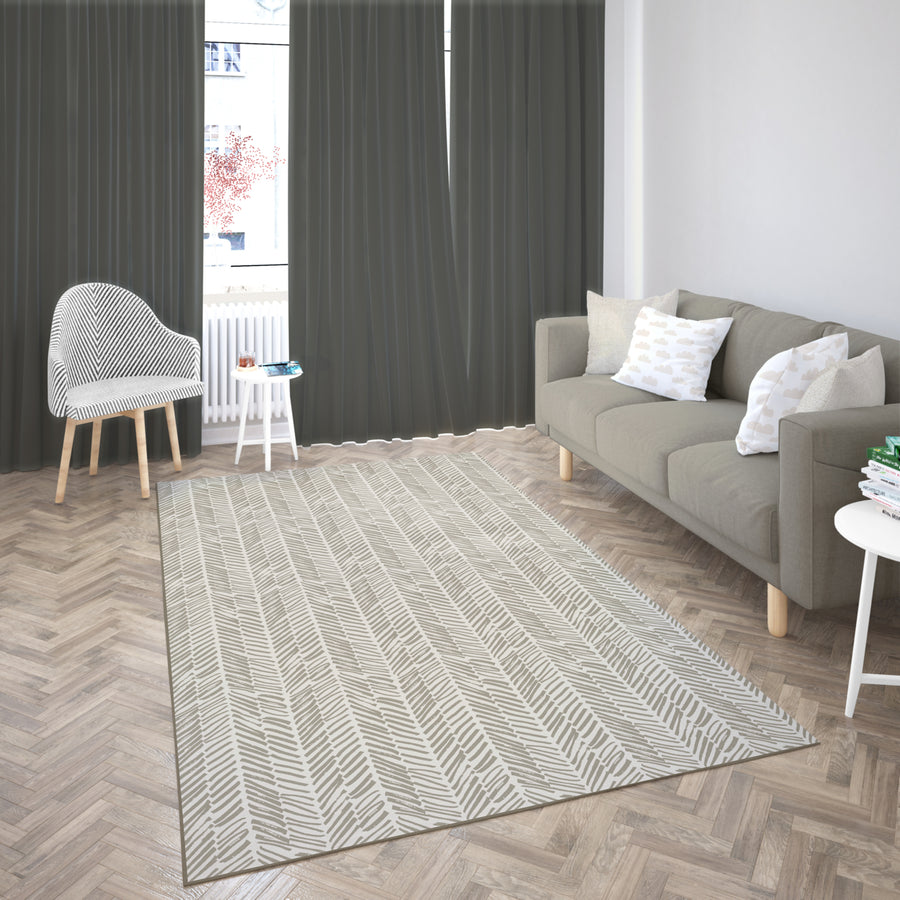 Deerlux Modern Living Room Area Rug with Nonslip Backing, Abstract Beige Chevron Strokes Pattern Image 1