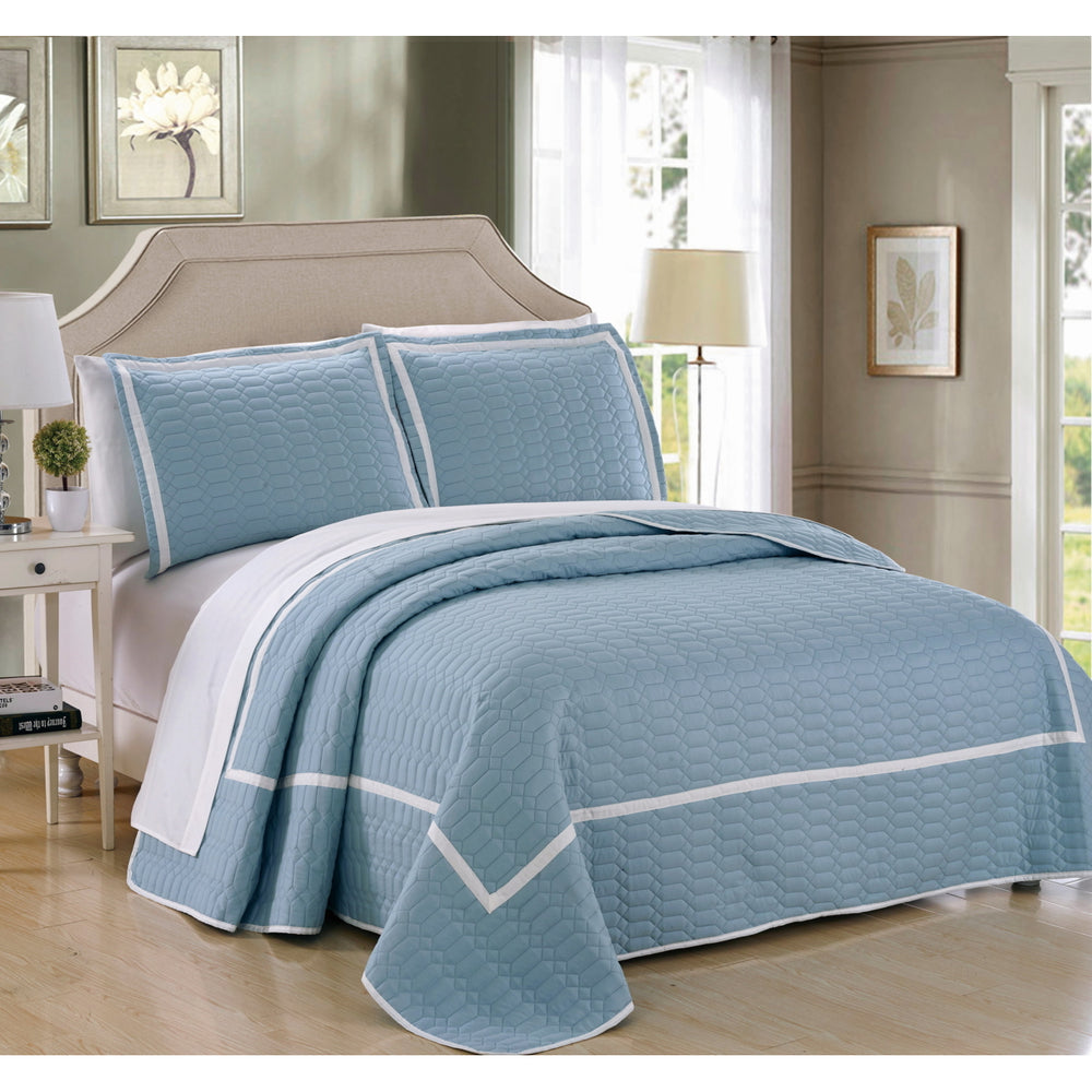 Chic Home 7 Piece Halrowe Hotel Collection 2 tone banded Quilted Geometrical Embroidered, Quilt in a bag, Includes Image 2