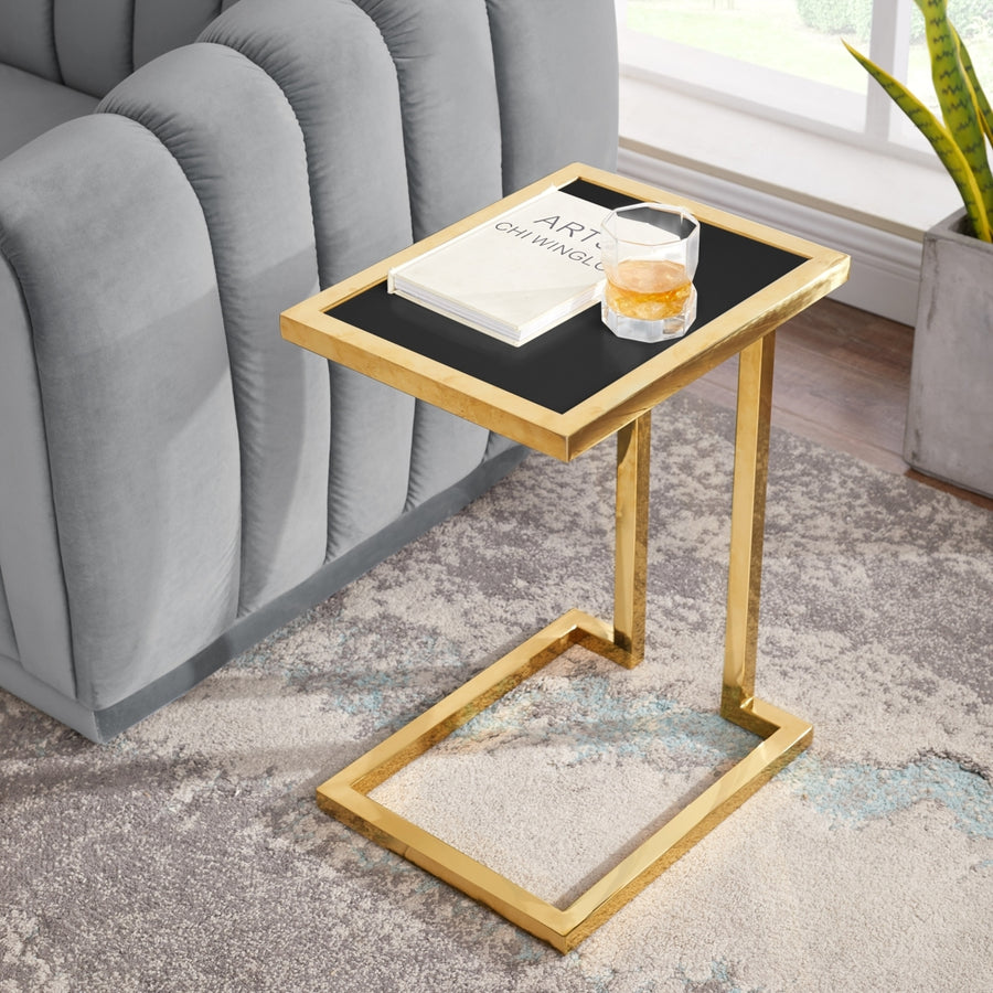 Lana End Table-High Gloss Lacquer Finish-Polished Stainless Steel Base Image 1
