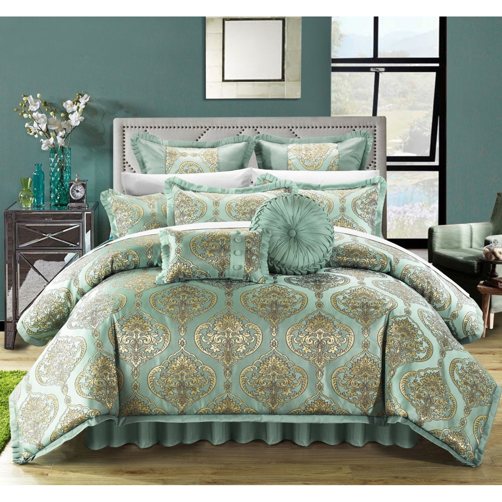 9 Piece Como Decorator Upholstery Quality Jacquard Comforter Set Image 2