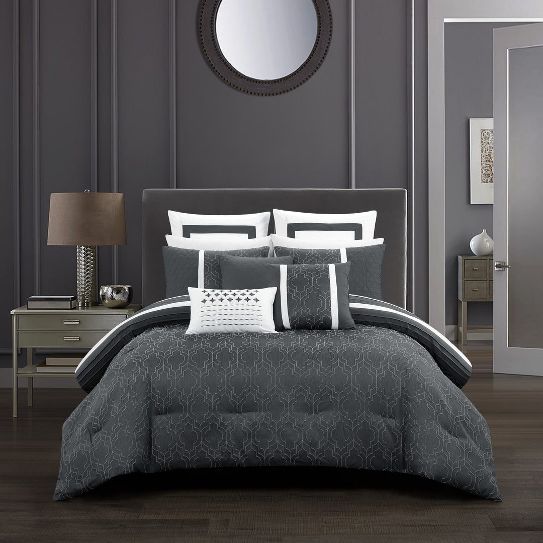 Arlow 8 Piece Comforter Set Jacquard Geometric Quilted Pattern Design Bedding Image 5