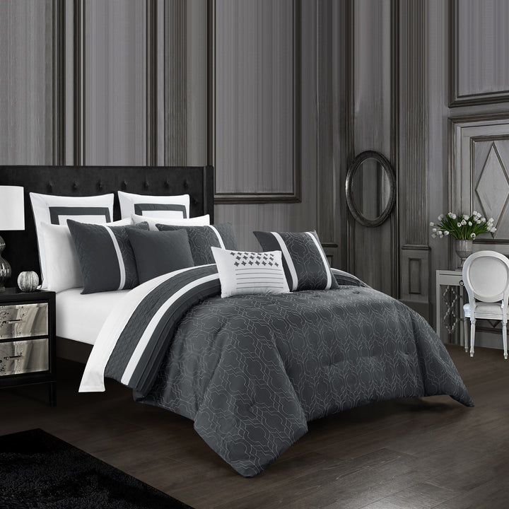 Arlow 8 Piece Comforter Set Jacquard Geometric Quilted Pattern Design Bedding Image 6