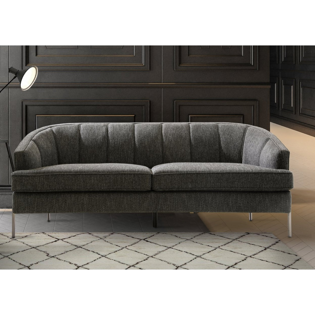 Zafrina Sofa Barrel Back 2 T-Shaped Seat Cushion Design Linen-Textured Upholstery Vertical Channel-Quilted Espresso Image 1