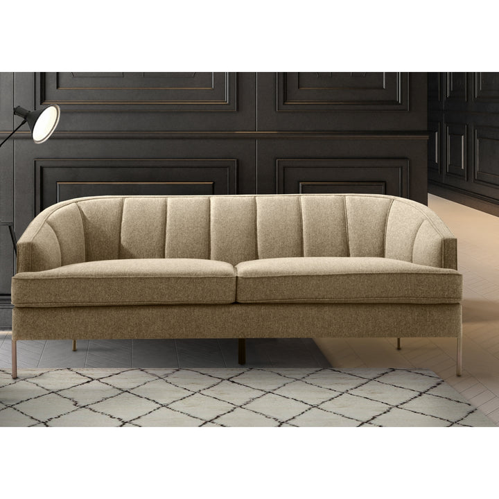 Zafrina Sofa Barrel Back 2 T-Shaped Seat Cushion Design Linen-Textured Upholstery Vertical Channel-Quilted Espresso Image 4