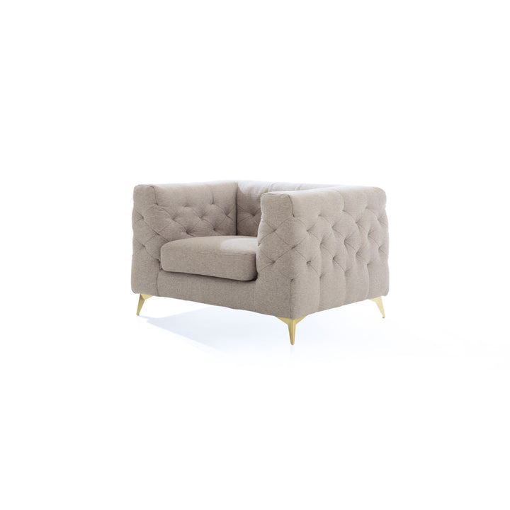 Lettie Accent Club Chair Linen Textured Upholstery Plush Tufted Shelter Arm Solid Gold Tone Metal Legs Image 6