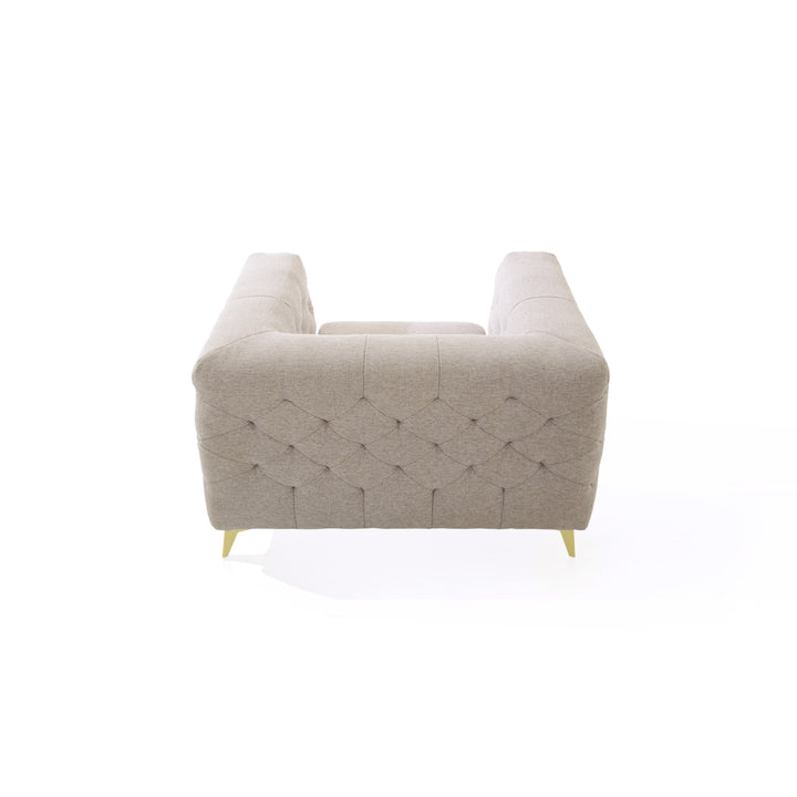 Lettie Accent Club Chair Linen Textured Upholstery Plush Tufted Shelter Arm Solid Gold Tone Metal Legs Image 7