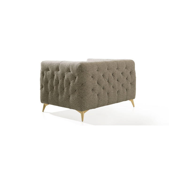 Lettie Accent Club Chair Linen Textured Upholstery Plush Tufted Shelter Arm Solid Gold Tone Metal Legs Image 9