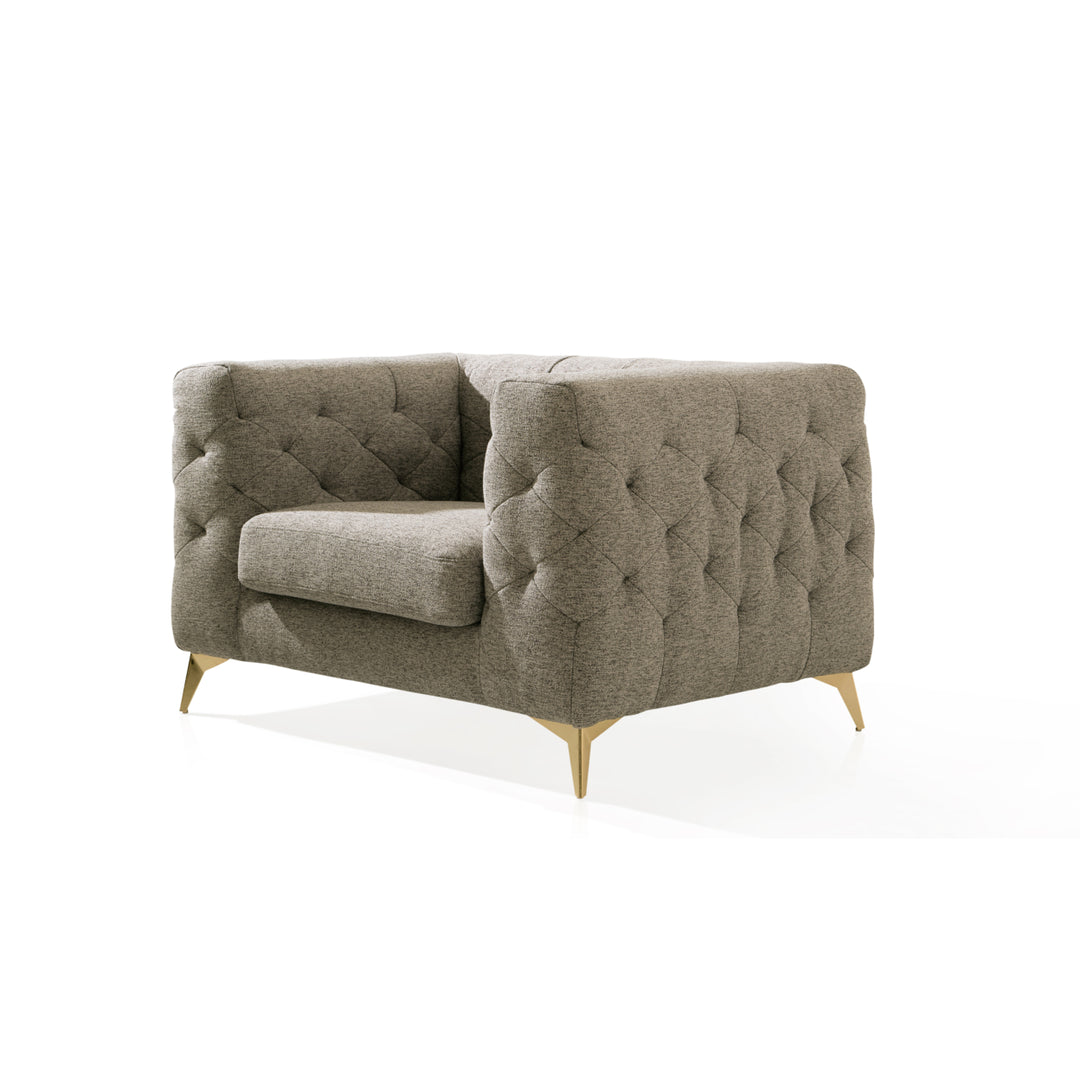 Lettie Accent Club Chair Linen Textured Upholstery Plush Tufted Shelter Arm Solid Gold Tone Metal Legs Image 10