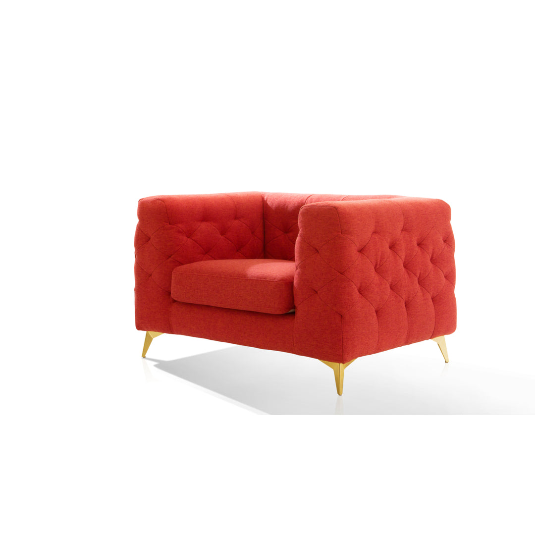 Lettie Accent Club Chair Linen Textured Upholstery Plush Tufted Shelter Arm Solid Gold Tone Metal Legs Image 11