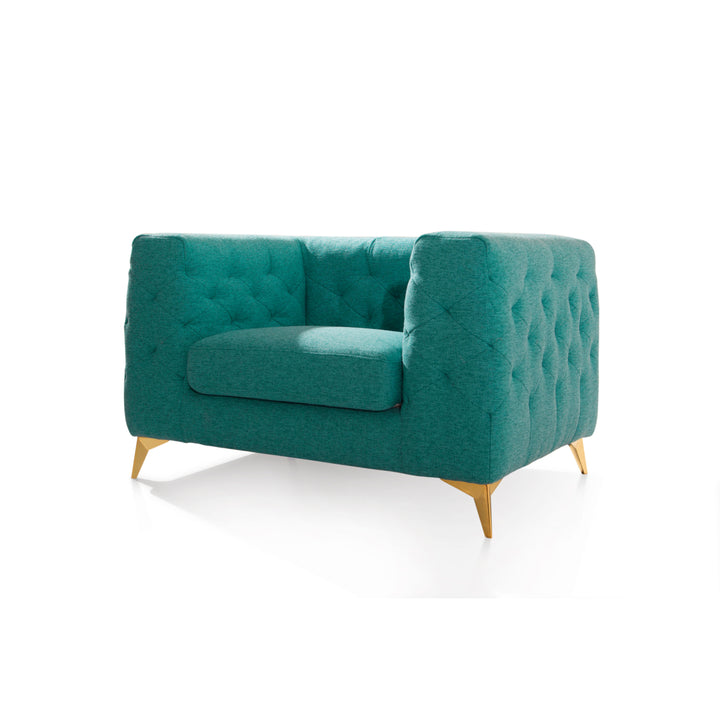 Lettie Accent Club Chair Linen Textured Upholstery Plush Tufted Shelter Arm Solid Gold Tone Metal Legs Image 12