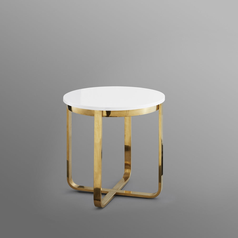 Oleena End Table-High Gloss Lacquer Finish-Polished Stainless Steel Base-X-Leg Image 2