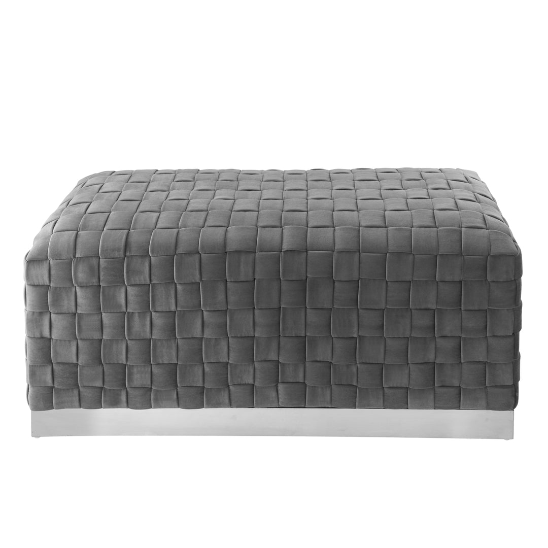 Griffin Velvet Hand Woven Bench-Luxurious Upholstery-Matte Stainless Steel Base-By Nicole Miller Image 11