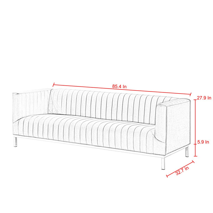 Franco Velvet Tuxedo Sofa-Chrome Y-Legs-Stainless Steel-Line Stitch-Modern-Contemporary-Inspired Home Image 11
