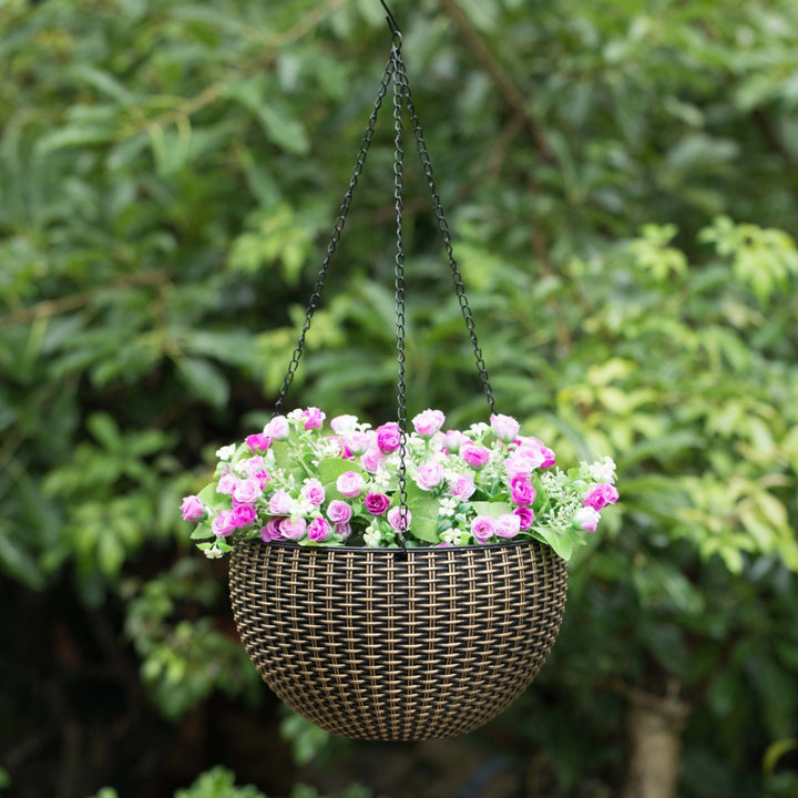 10" Self Watering Bronze Hanging Basket Flower Planter Image 4