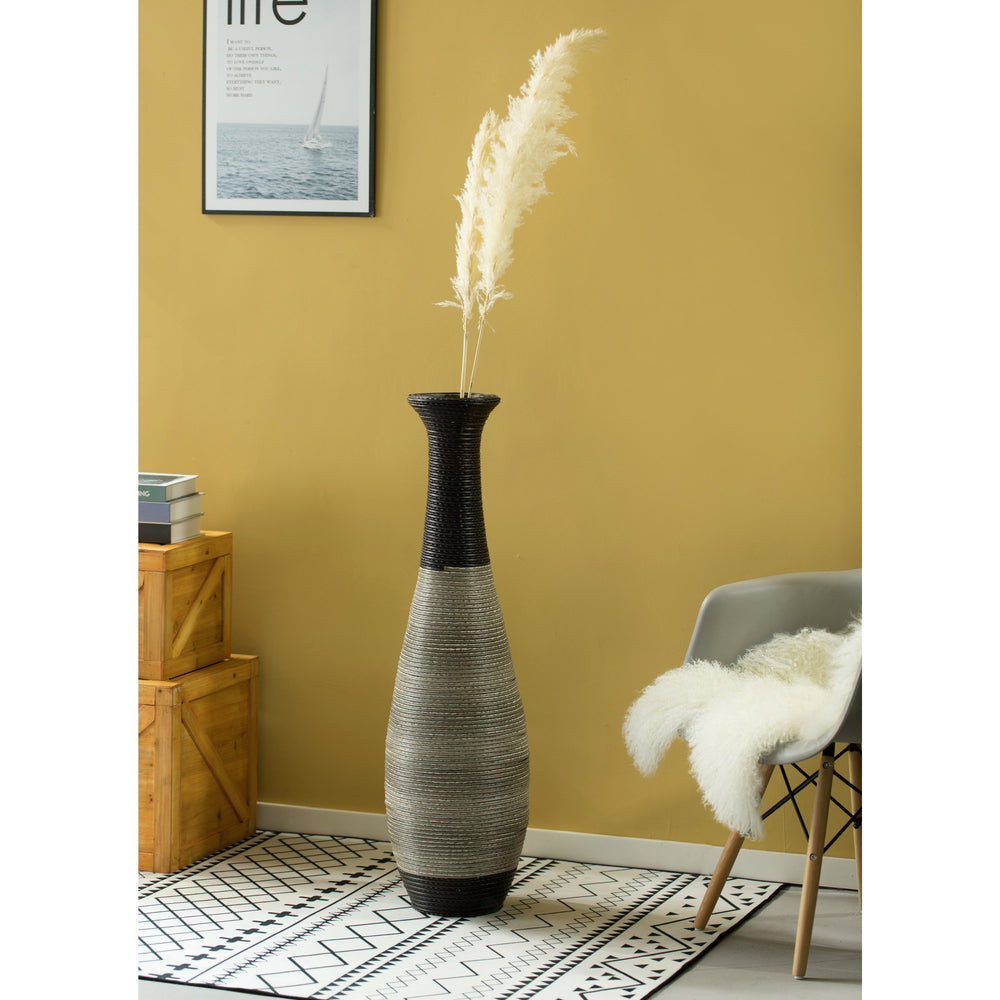 39-Inch Tall Standing Floor Vase - Durable Artificial Rattan - Elegant Two-Tone Dark Brown Finish - Ideal Decor Accent Image 2