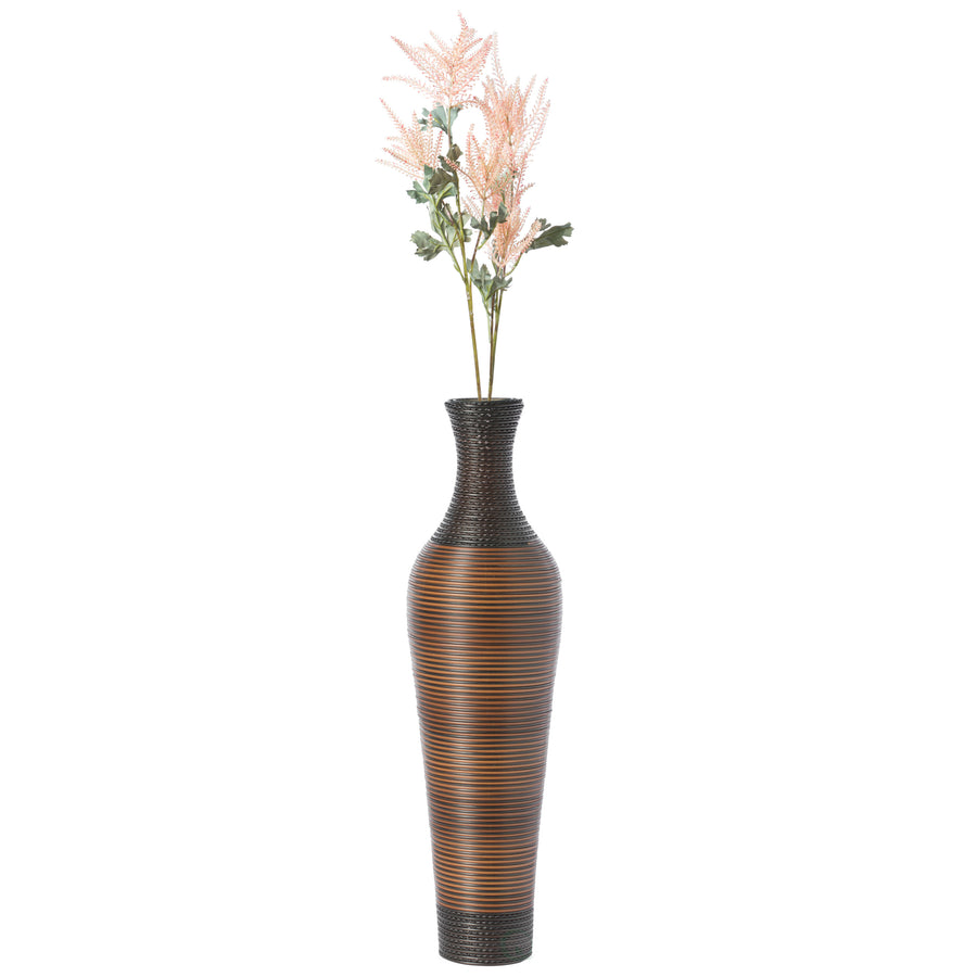 39-Inch Tall Standing Designer Floor Vase - Durable Artificial Rattan - Elegant Two-Tone Dark Brown Finish - Ideal Decor Image 1