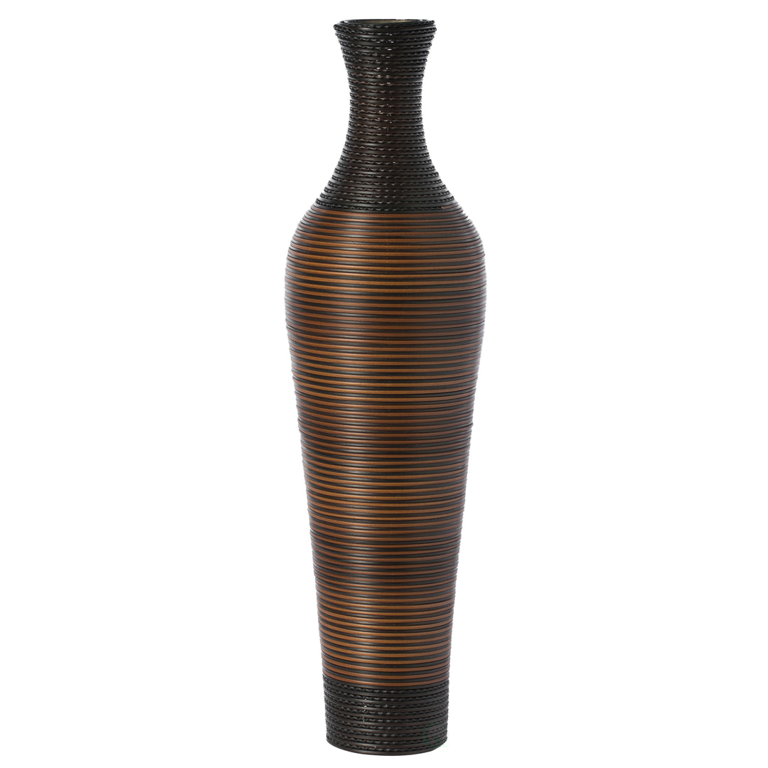 39-Inch Tall Standing Designer Floor Vase - Durable Artificial Rattan - Elegant Two-Tone Dark Brown Finish - Ideal Decor Image 3