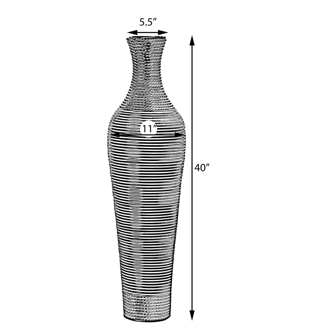 39-Inch Tall Standing Designer Floor Vase - Durable Artificial Rattan - Elegant Two-Tone Dark Brown Finish - Ideal Decor Image 4