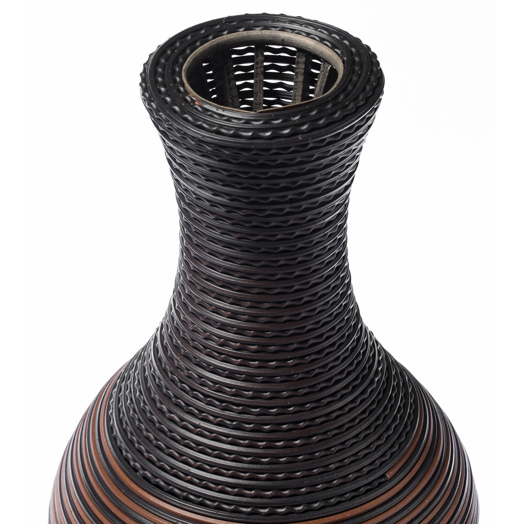 39-Inch Tall Standing Designer Floor Vase - Durable Artificial Rattan - Elegant Two-Tone Dark Brown Finish - Ideal Decor Image 6