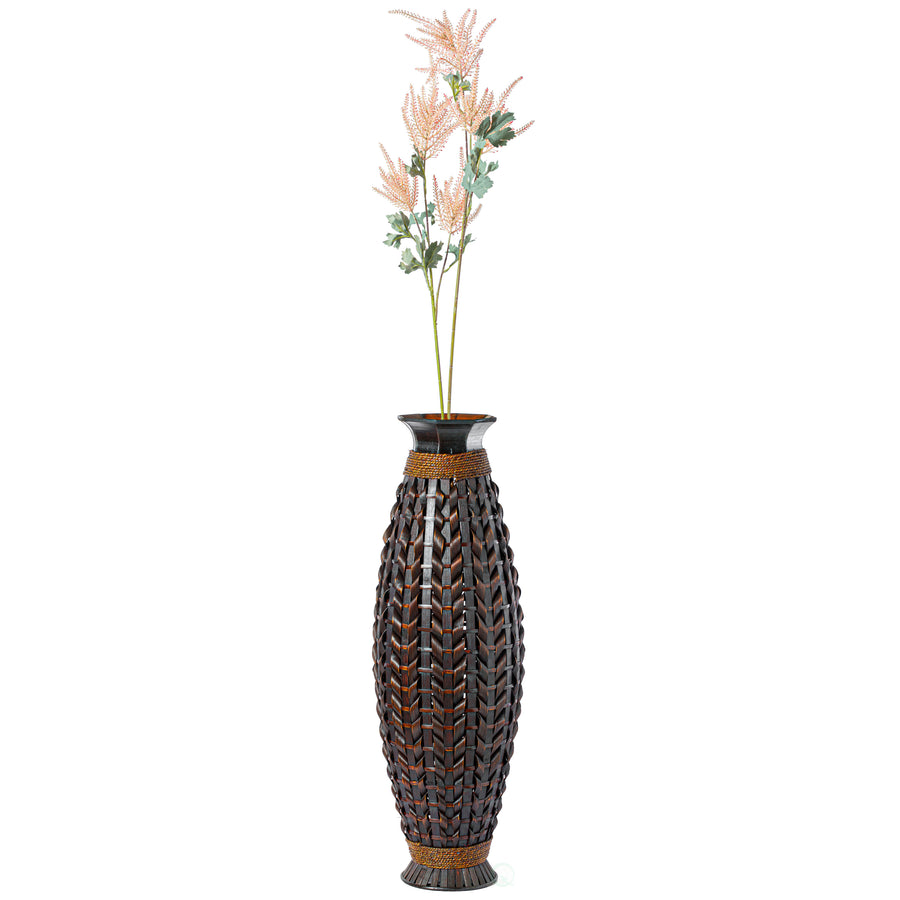 39-Inch-Tall Bamboo Floor Standing Vase with Wicker Woven Design - Handcrafted Bamboo Vase - Indoor Decor Accent Piece - Image 1