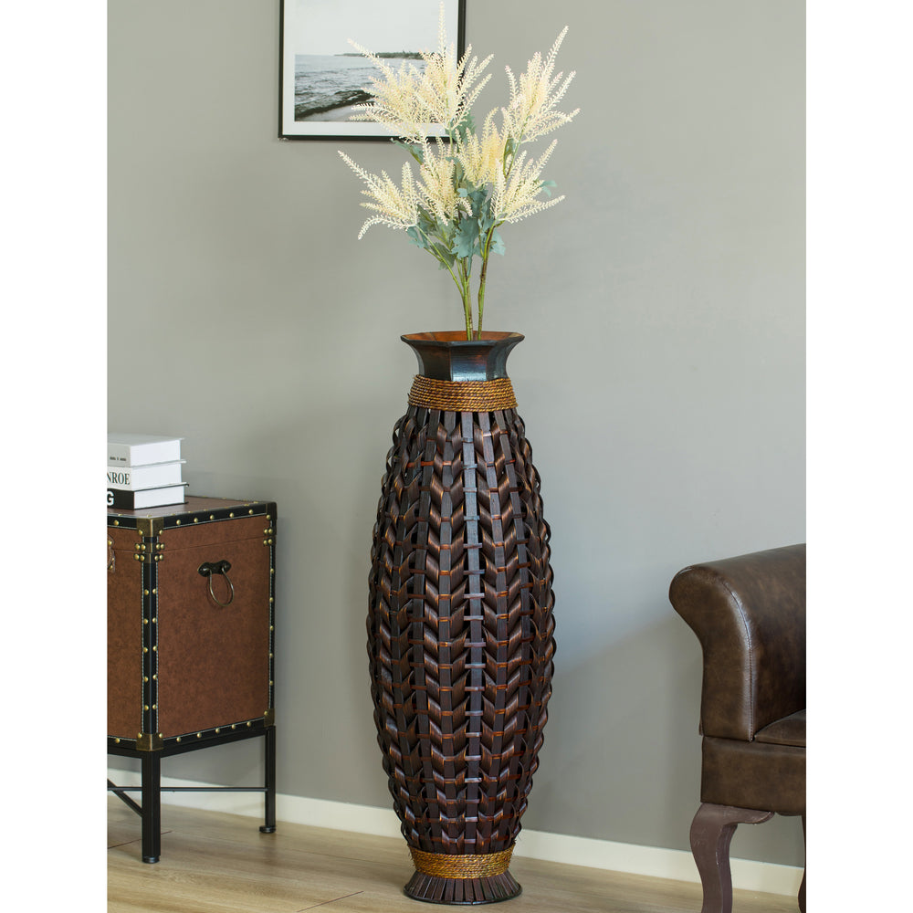 39-Inch-Tall Bamboo Floor Standing Vase with Wicker Woven Design - Handcrafted Bamboo Vase - Indoor Decor Accent Piece - Image 2