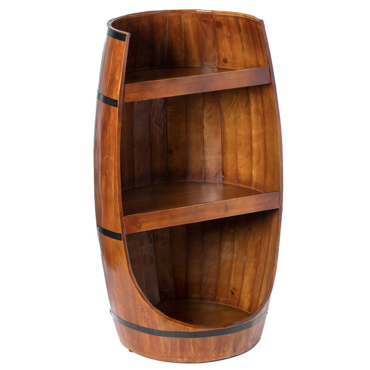 Rustic Wooden Wine Barrel Display Shelf Storage Stand Image 4
