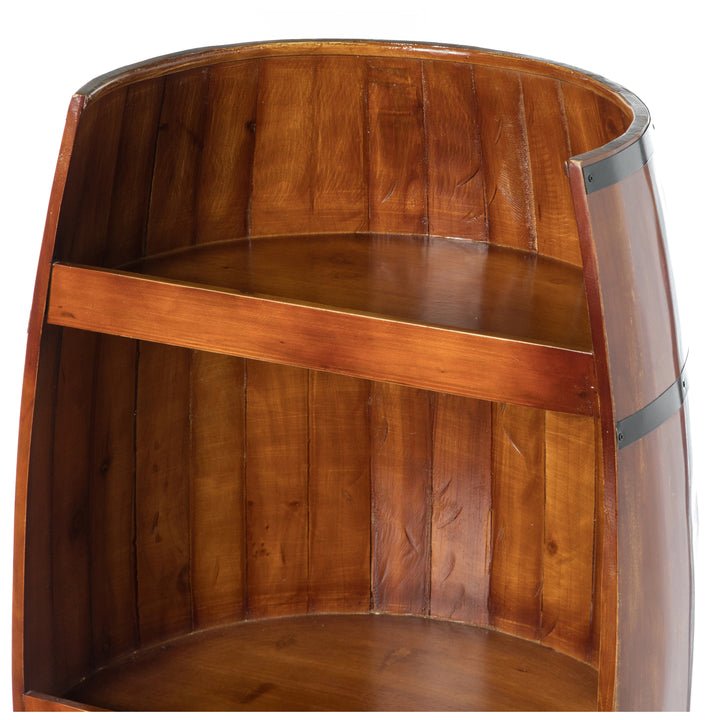 Rustic Wooden Wine Barrel Display Shelf Storage Stand Image 6