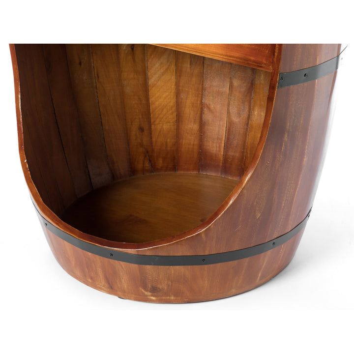 Rustic Wooden Wine Barrel Display Shelf Storage Stand Image 7