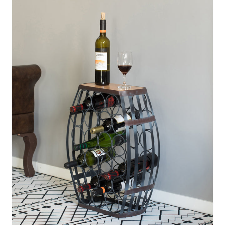 Barrel Shaped 22 Bottles Decorative Table Wine Rack Storage Image 5
