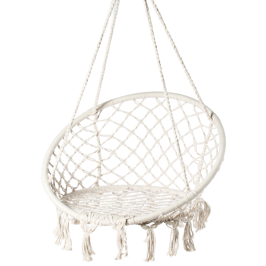 Round Hanging Hammock Cotton Rope Macrame Swing Chair for Indoor and Outdoor Image 1