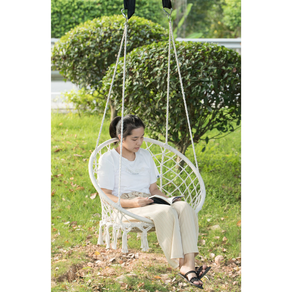 Round Hanging Hammock Cotton Rope Macrame Swing Chair for Indoor and Outdoor Image 2