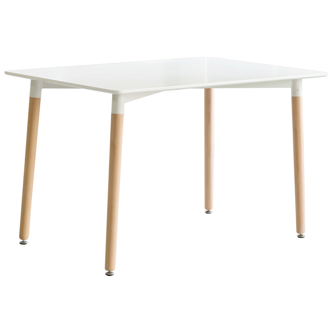 Mid-Century Modern Rectangular 4 Ft. Dining Table with White Tabletop and Solid Beech Wood Legs Image 1