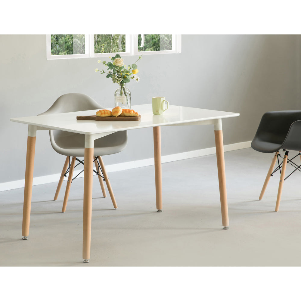 Mid-Century Modern Rectangular 4 Ft. Dining Table with White Tabletop and Solid Beech Wood Legs Image 2
