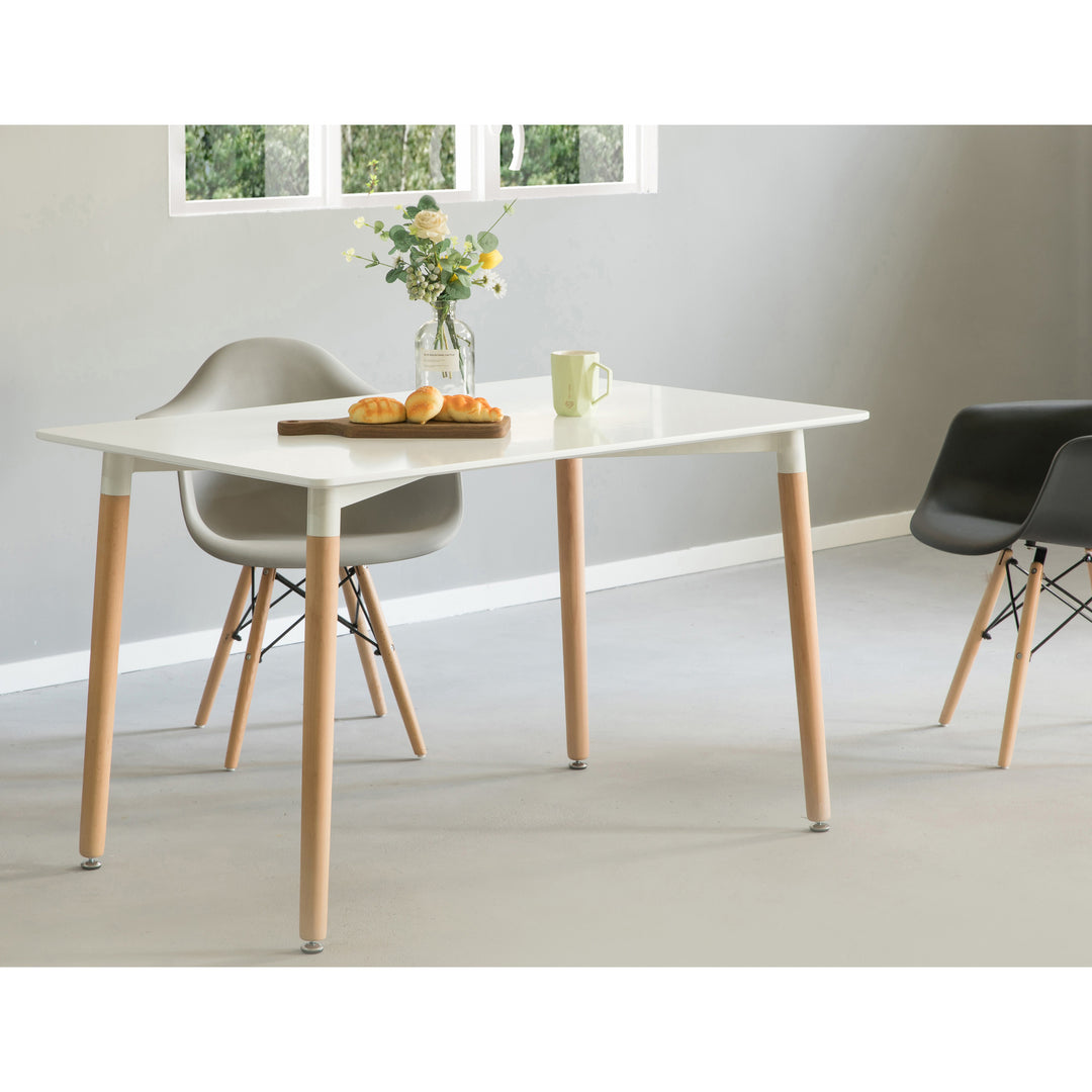 Mid-Century Modern Rectangular 4 Ft. Dining Table with White Tabletop and Solid Beech Wood Legs Image 2