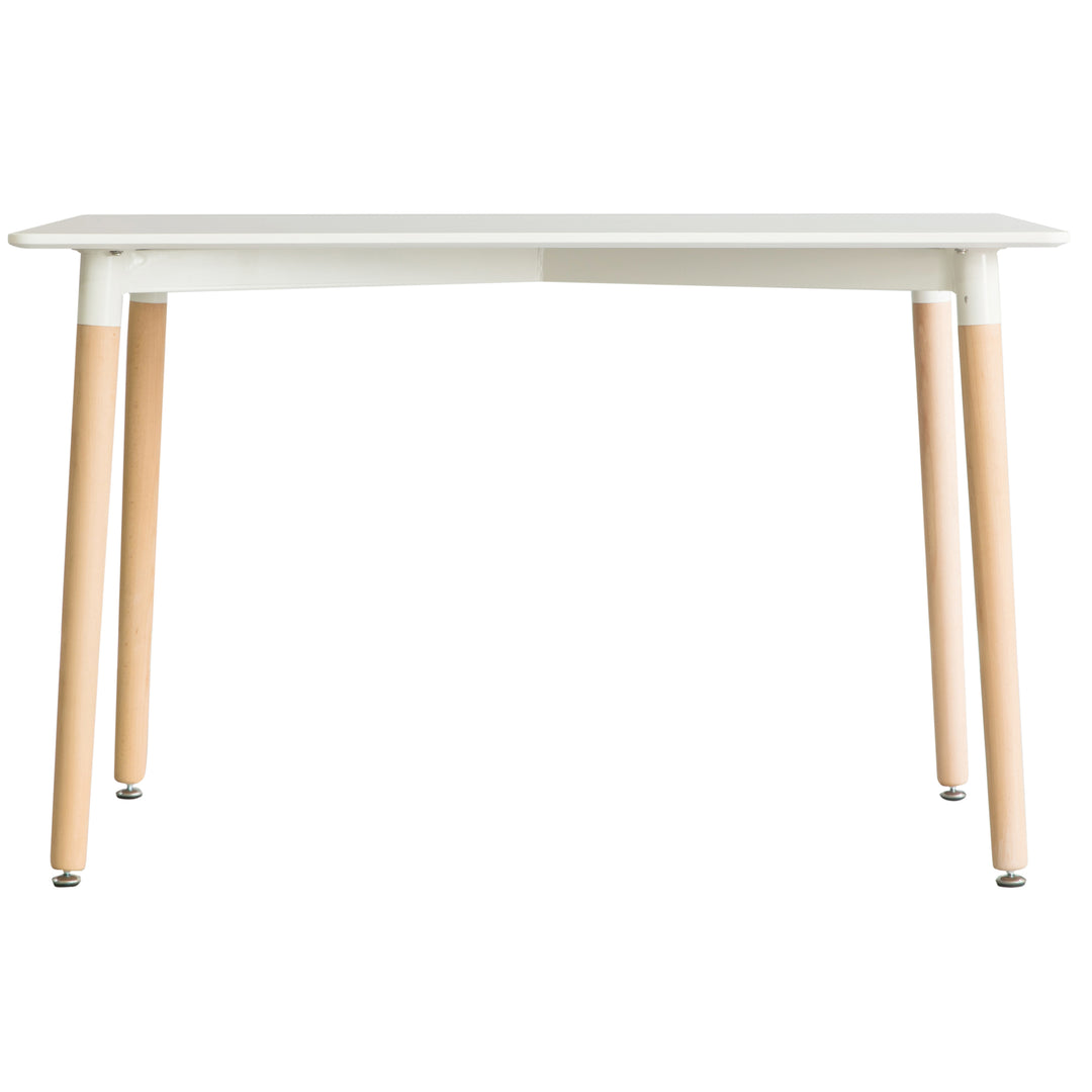 Mid-Century Modern Rectangular 4 Ft. Dining Table with White Tabletop and Solid Beech Wood Legs Image 3
