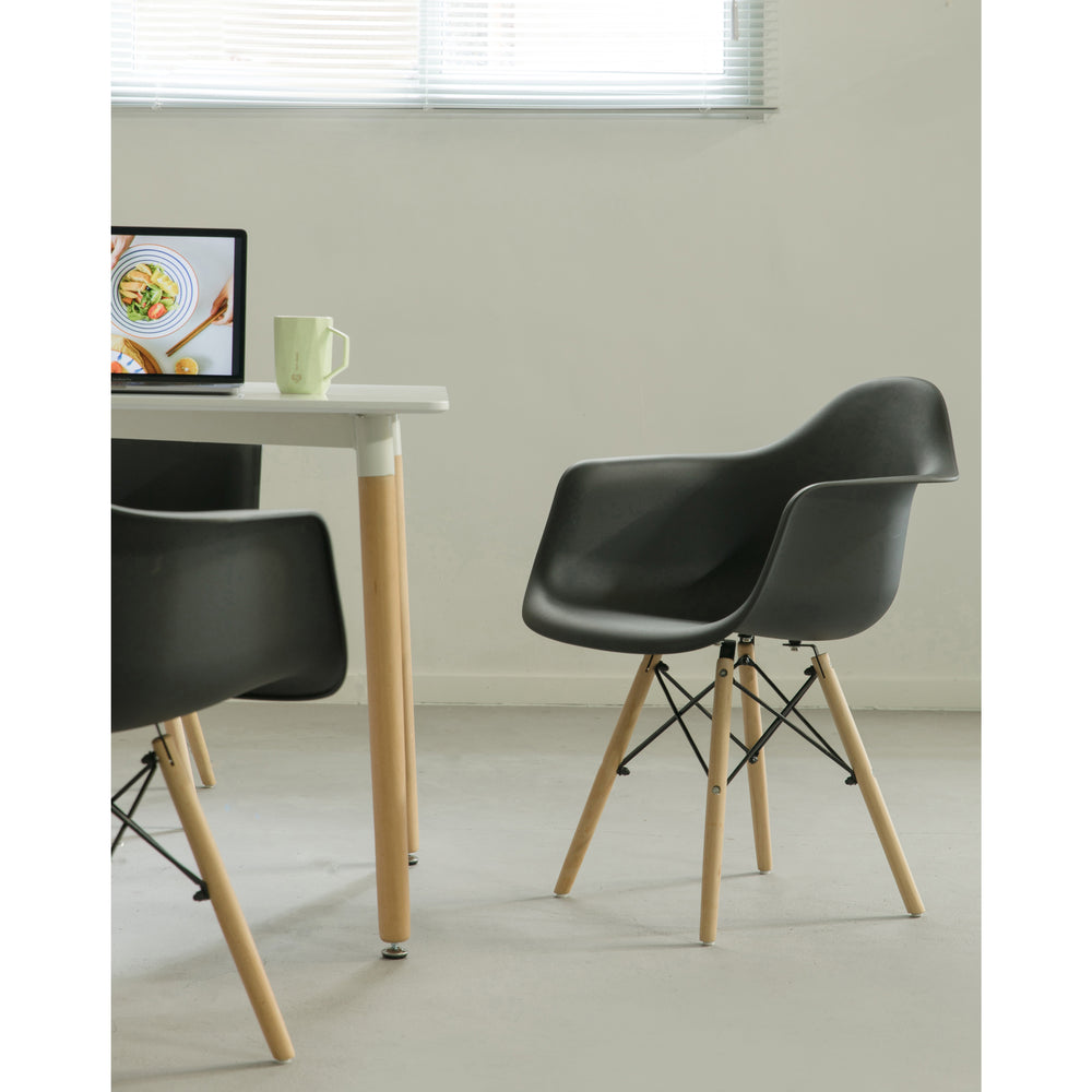 Mid-Century Modern Style Plastic DAW Shell Dining Arm Chair with Wooden Dowel Eiffel Legs Image 2
