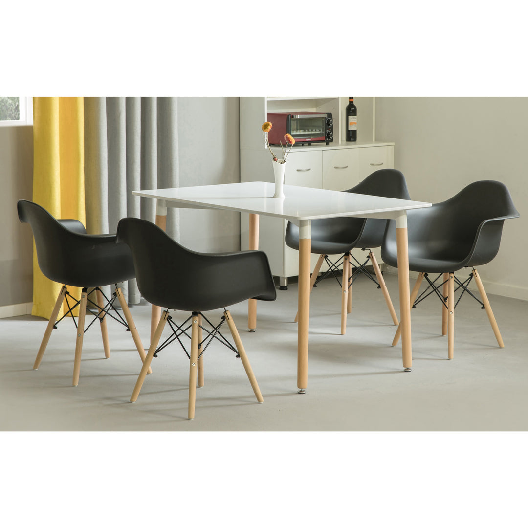 Mid-Century Modern Style Plastic DAW Shell Dining Arm Chair with Wooden Dowel Eiffel Legs Image 3