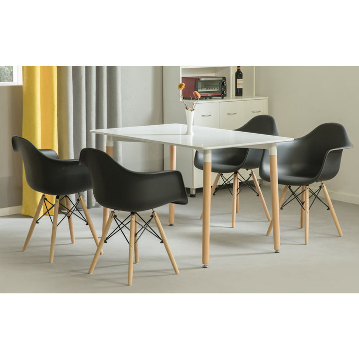 Mid-Century Modern Style Plastic DAW Shell Dining Arm Chair with Wooden Dowel Eiffel Legs Image 3