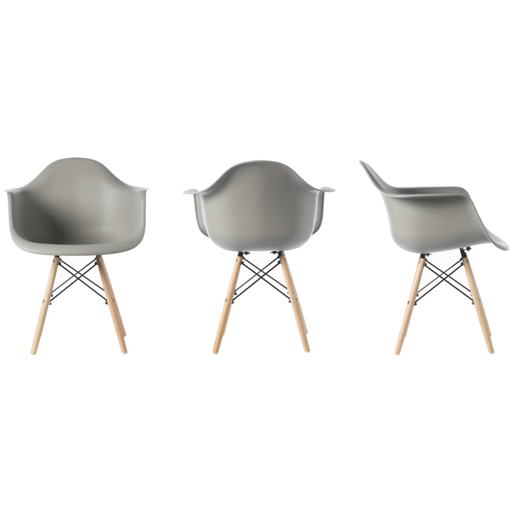 Mid-Century Modern Style Plastic DAW Shell Dining Arm Chair with Wooden Dowel Eiffel Legs Image 4